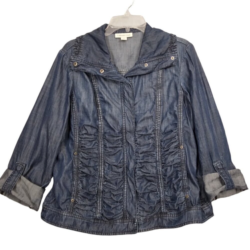 Coldwater Creek | Blue Lyocell Ruched Roll Tab Jacket | Size 16